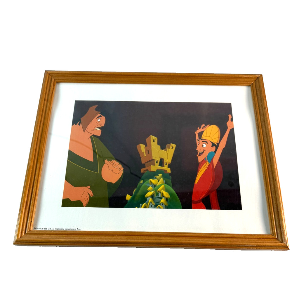 Disney Lithograph Print The Emperor's New Groove Wood Brown Frame Vintage
